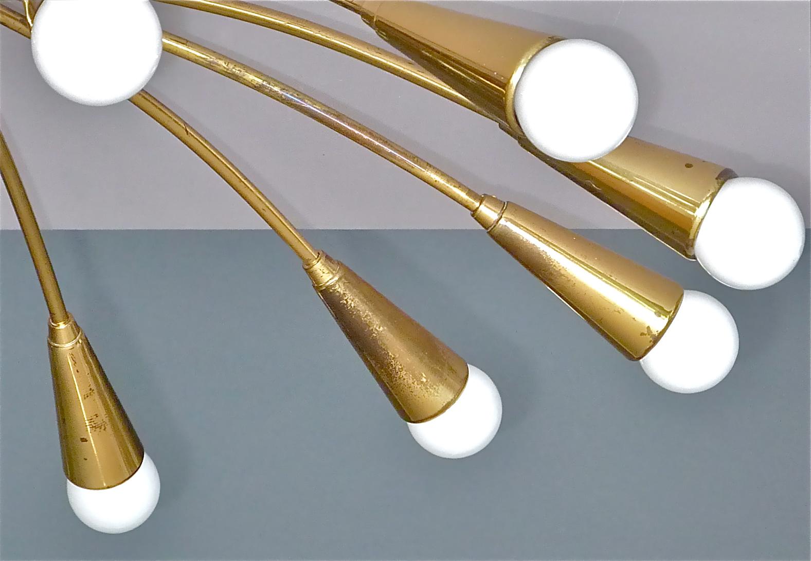 Large Midcentury Sputnik Flush Mount Brass Ceiling Lamp Kaiser Kalmar Stilnovo For Sale 1