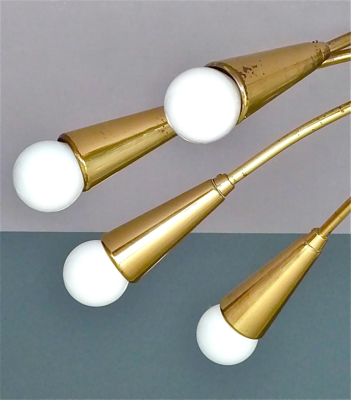Large Midcentury Sputnik Flush Mount Brass Ceiling Lamp Kaiser Kalmar Stilnovo For Sale 2