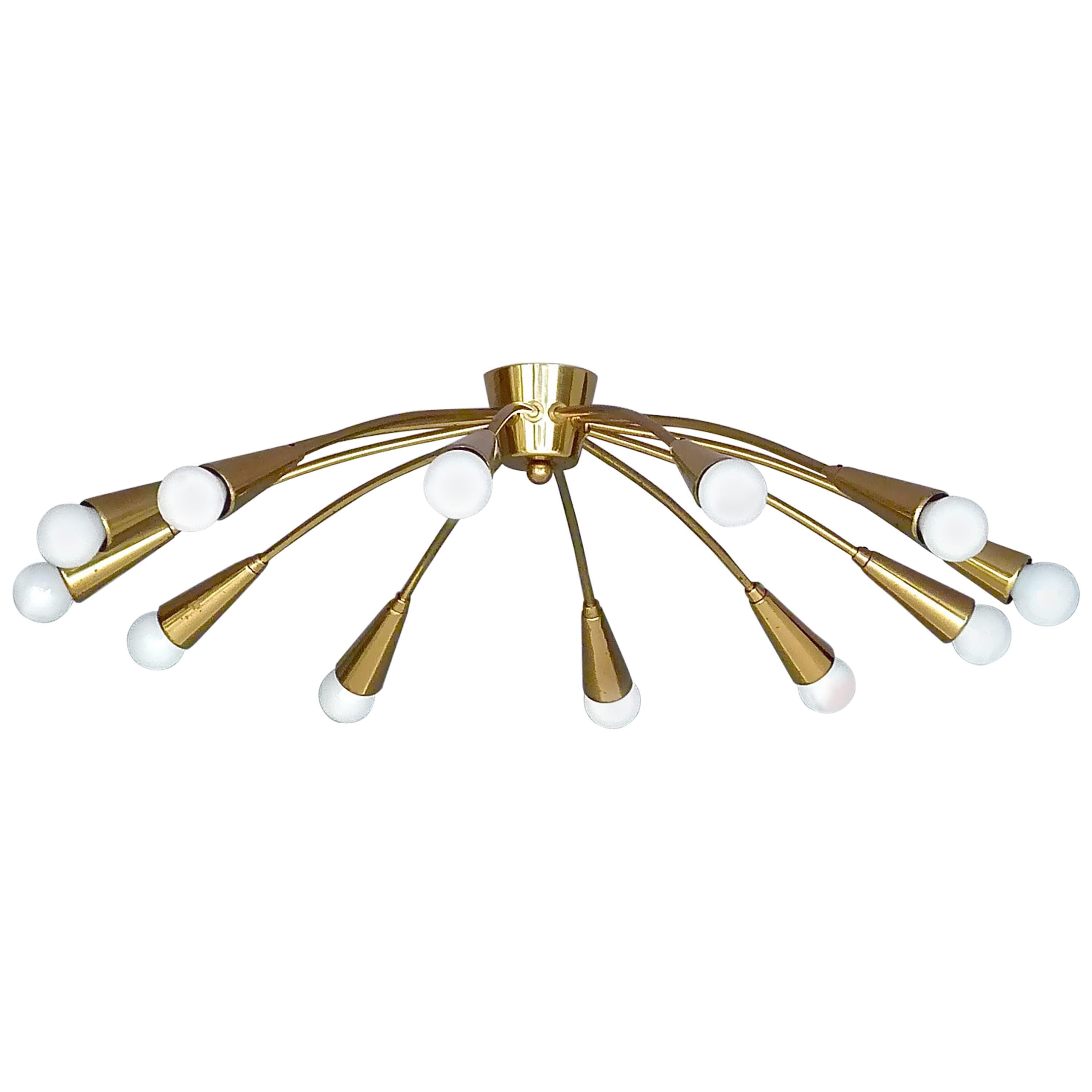 Large Midcentury Sputnik Flush Mount Brass Ceiling Lamp Kaiser Kalmar Stilnovo