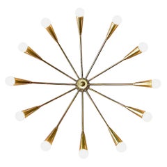 Large Midcentury Sputnik Flush Mount Brass Ceiling Lamp Kaiser Kalmar Stilnovo
