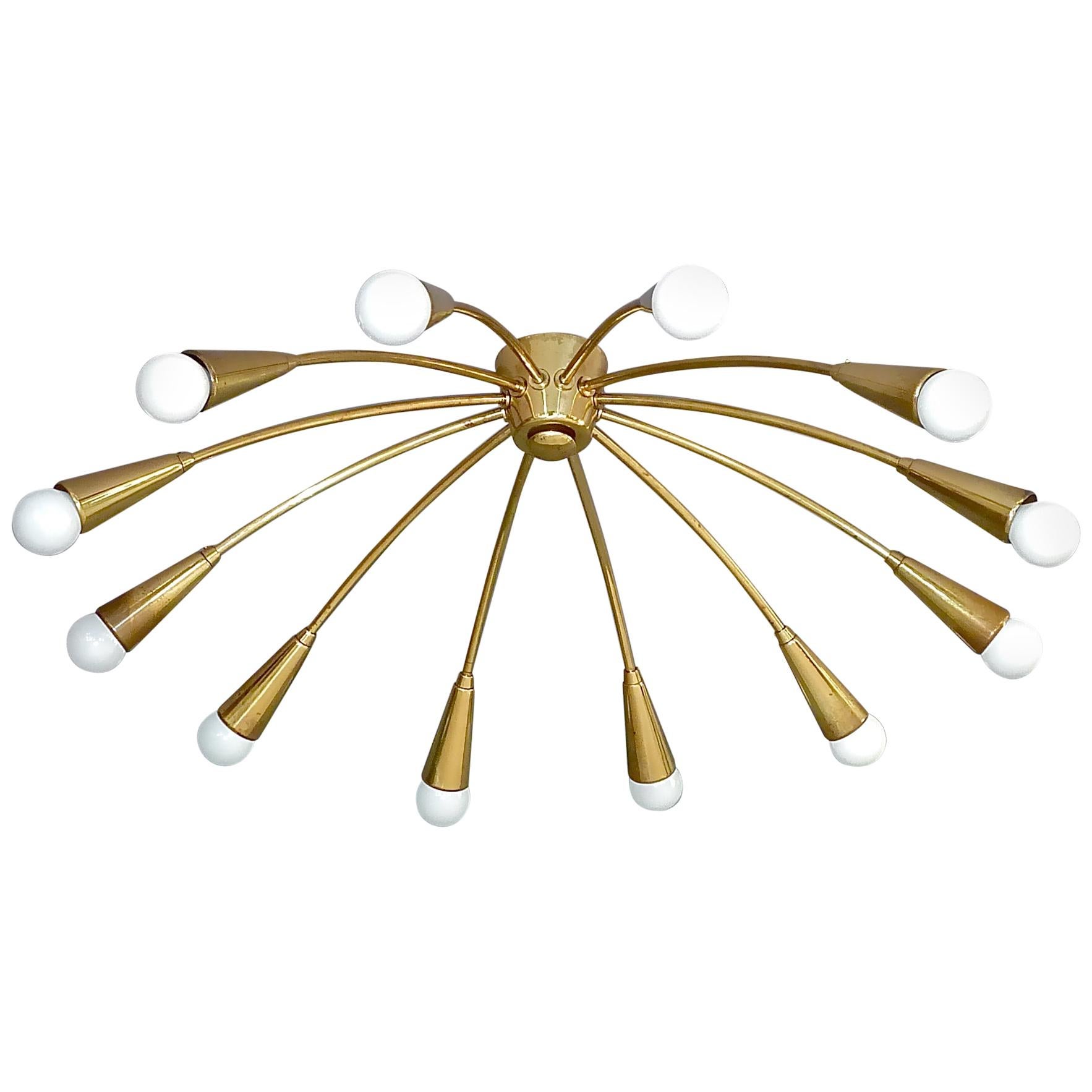 Large Midcentury Sputnik Flushmount Brass Ceiling Lamp Kaiser Kalmar Stilnovo