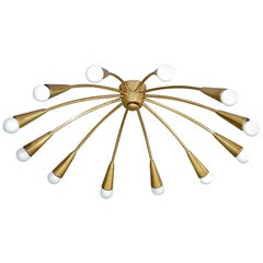 Large Midcentury Sputnik Flushmount Brass Ceiling Lamp Kaiser Kalmar Stilnovo