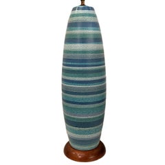 Large Midcentury Striped Blue Lamp