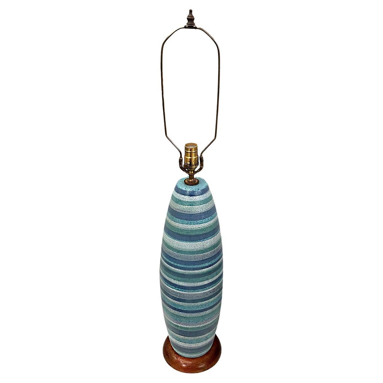 Large Midcentury Striped Blue Lamp
