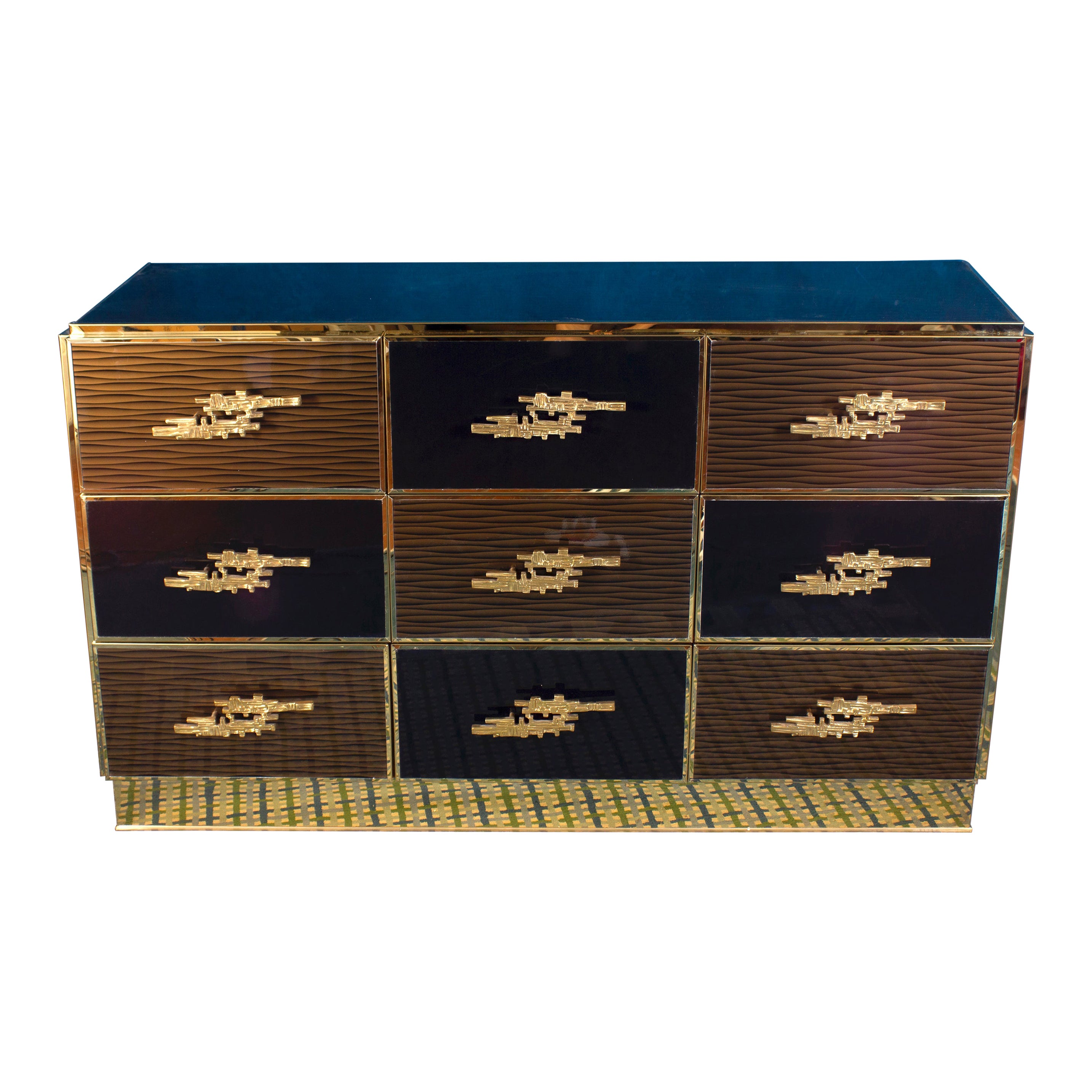 Grande cassettiera in ottone e legno imitato in stile Midcentury 2020