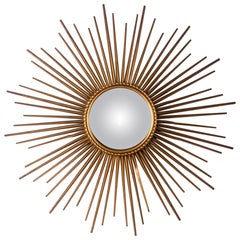 Large Midcentury Sunburst Convex Mirror by Chaty Vallarius, France, circa 1950