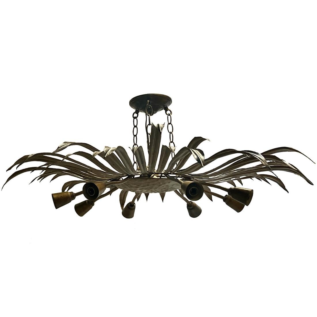 Gilt Large Midcentury Sunburst Fixture For Sale
