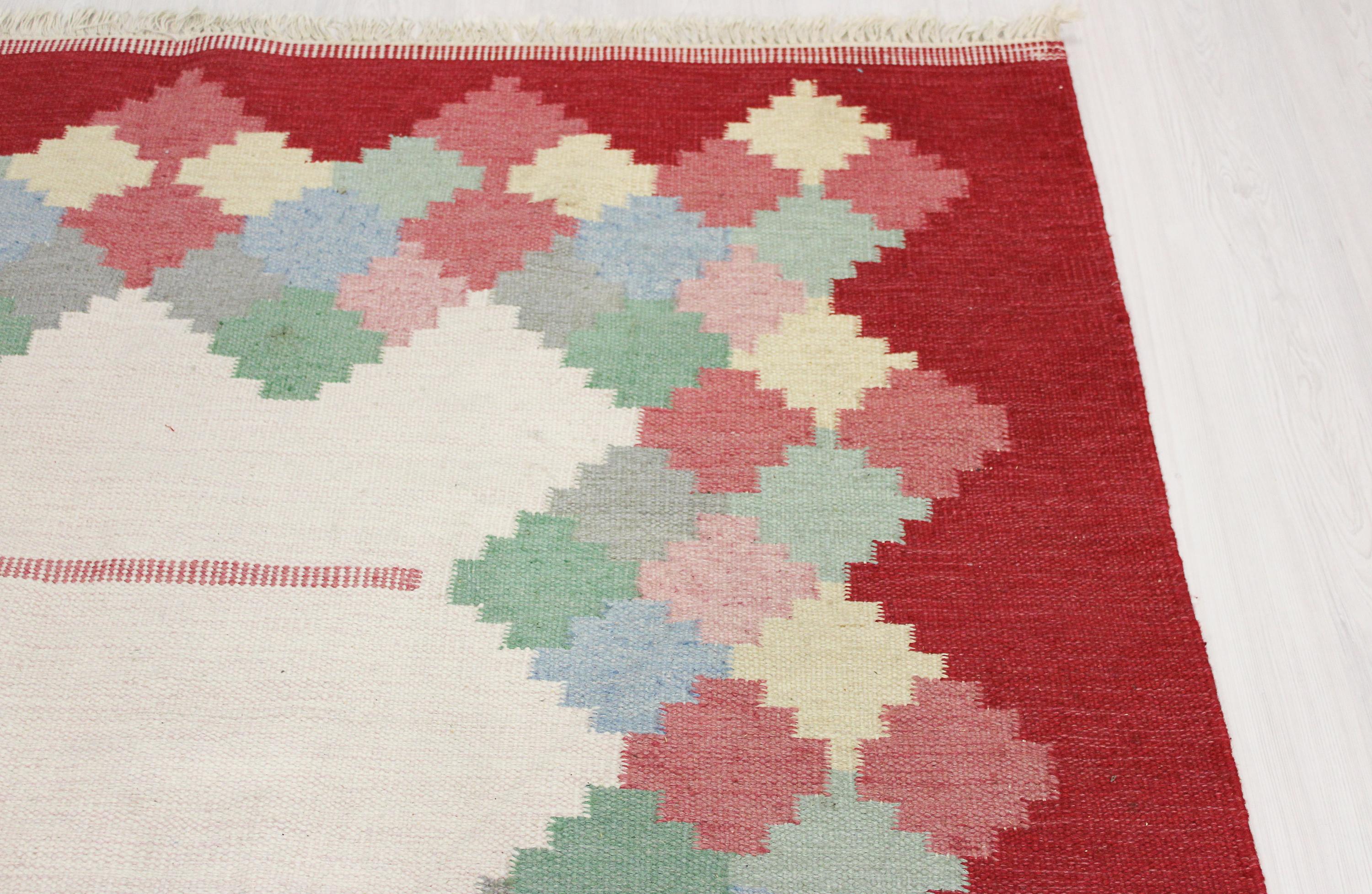 Wool Large Midcentury Swedish Flat Weave Carpet, 1950s For Sale