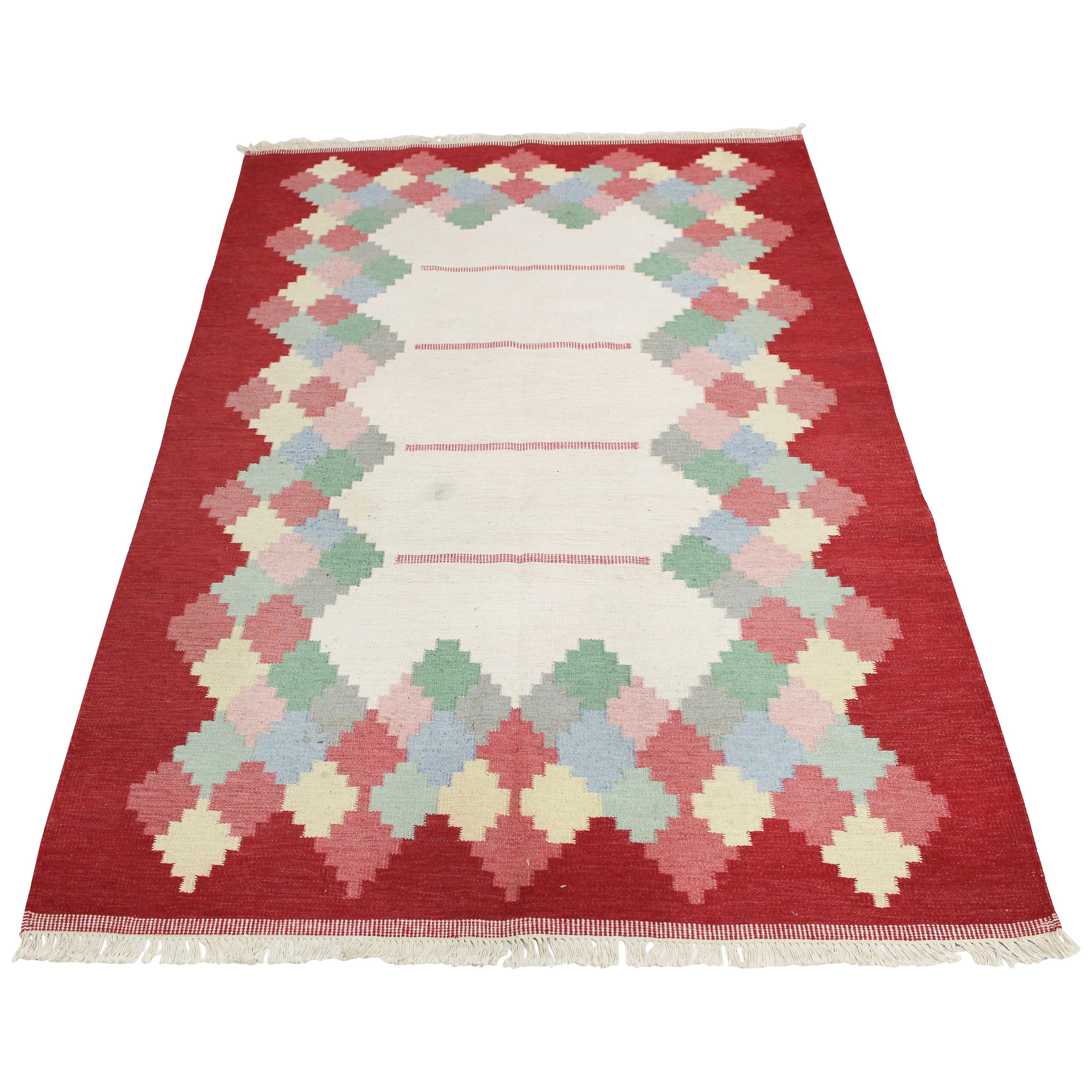 Large Midcentury Swedish Flat Weave Carpet, 1950s For Sale