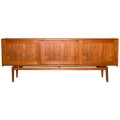 Large Midcentury Swedish Teak Sideboard with Sliding Doors