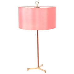 Large Midcentury Table Lamp in Teak and Brass, Made in Denmark, 1950s