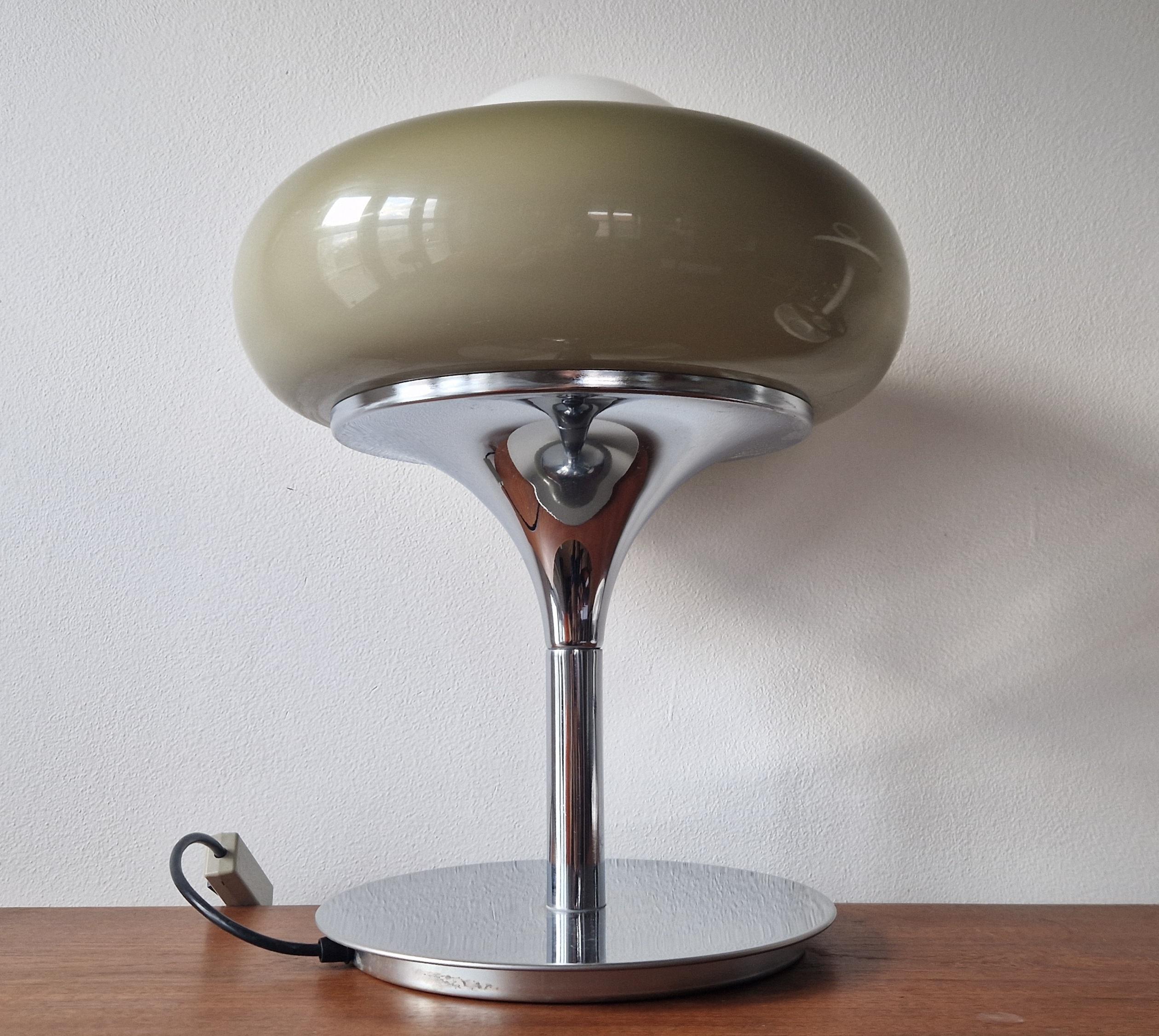 Milk Glass Large Midcentury Table Lamp Meblo, designed by Harvey Guzzini, Italy, 1970s