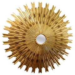 Vintage Large Midcentury Three Layered Gild-Wood Sunburst Mirror
