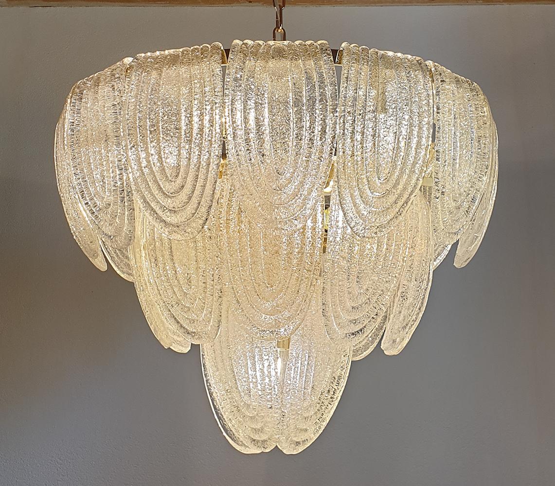 Large Midcentury Clear Murano Glass & Gold Plated Chandelier Mazzega Style Italy 3