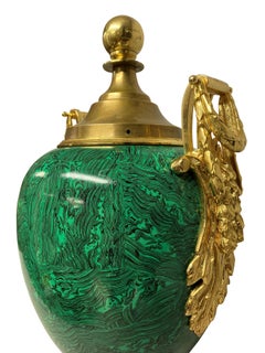 Large Mid-Century Twin Handled Porcelain Urn in Faux Malachite
