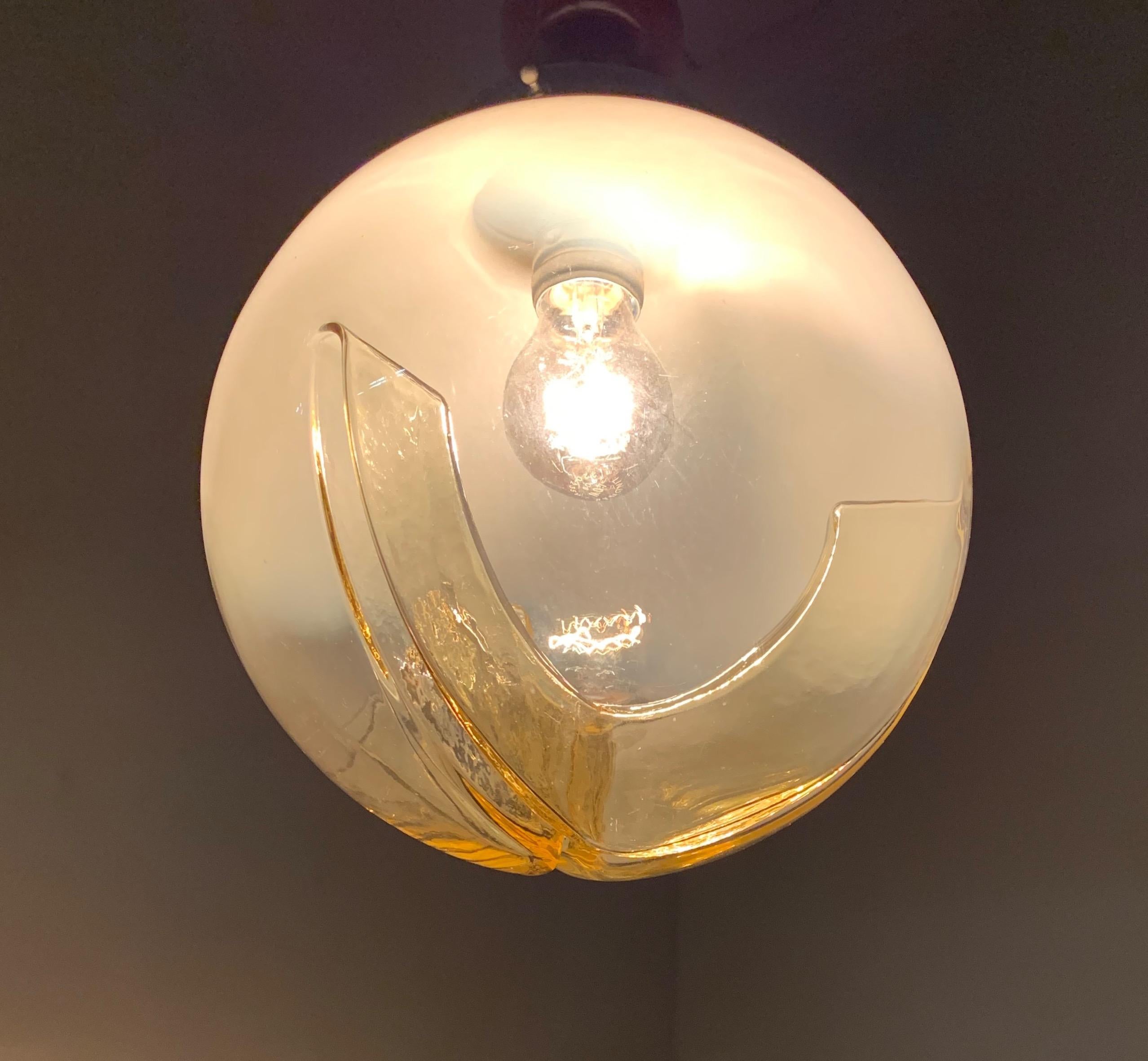 Good Size Midcentury Venetian Mazzega Murano Globe Glass Pendant / Light Fixture 5