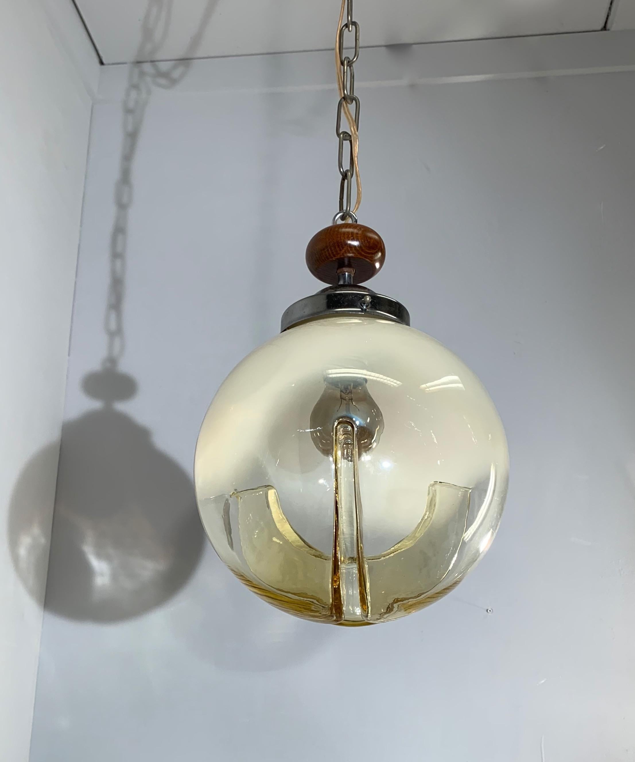 Good Size Midcentury Venetian Mazzega Murano Globe Glass Pendant / Light Fixture 6