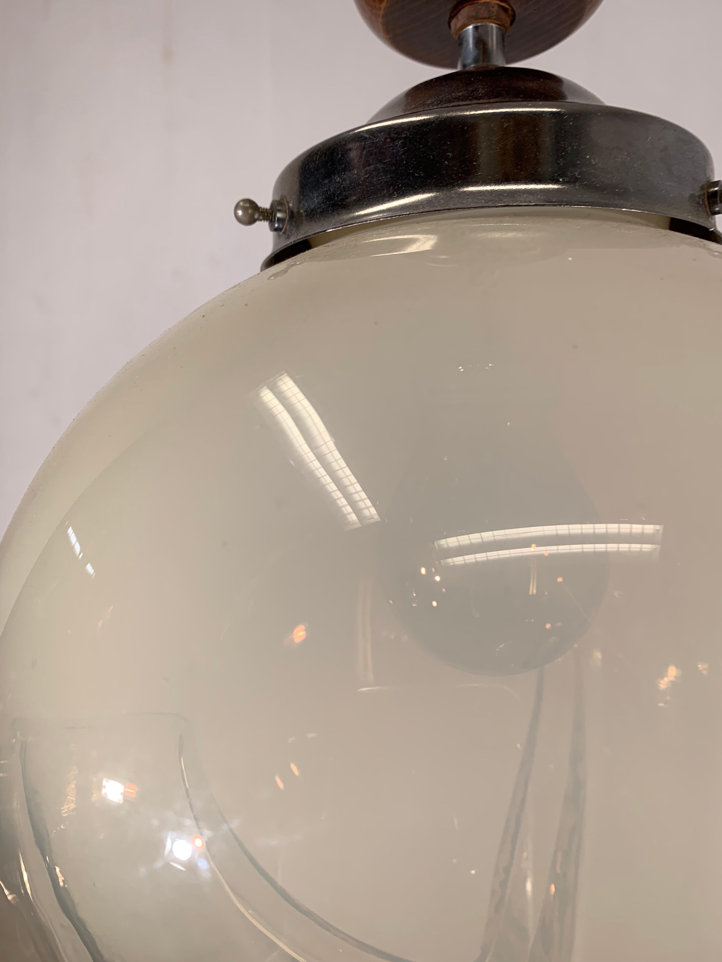 Good Size Midcentury Venetian Mazzega Murano Globe Glass Pendant / Light Fixture 7