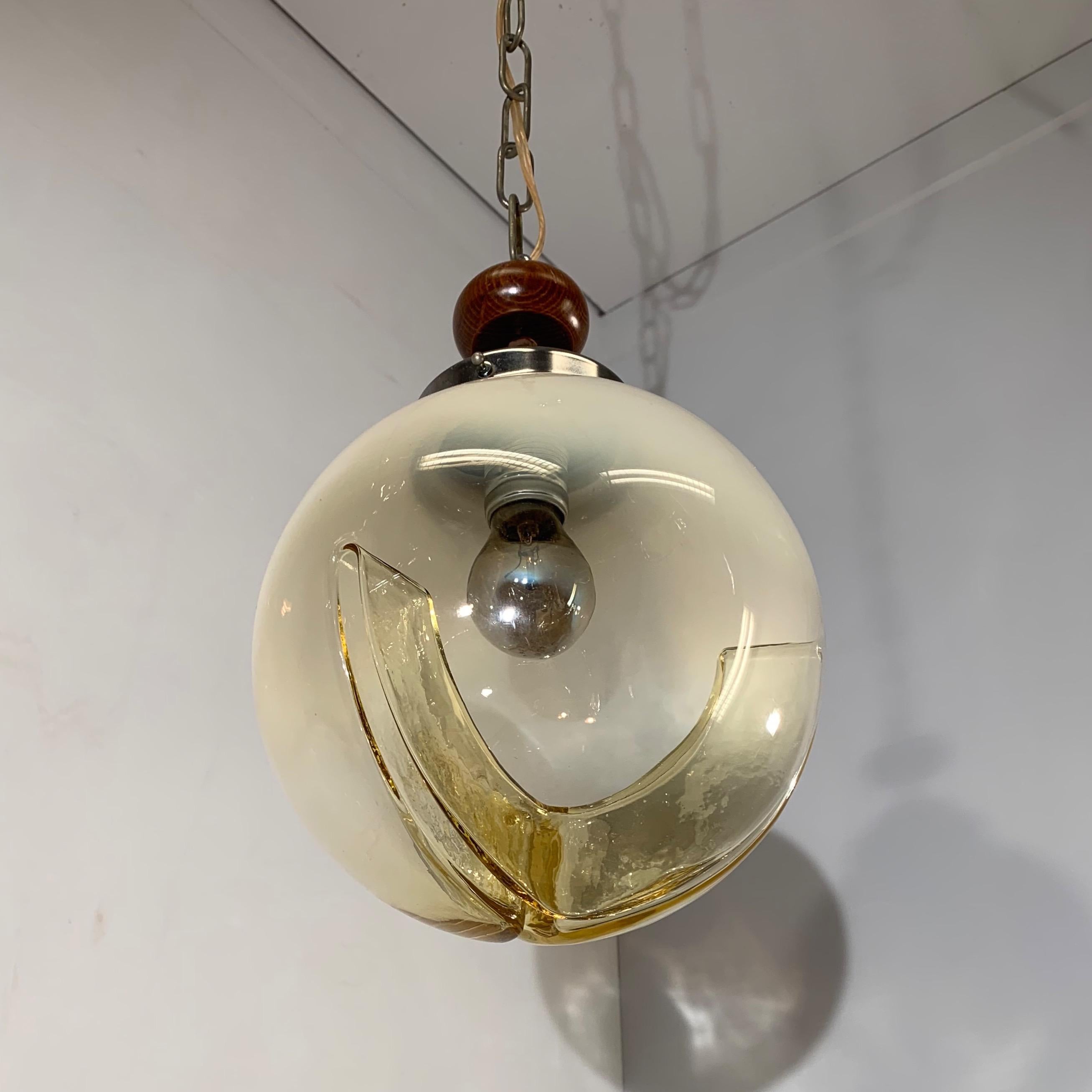 Good Size Midcentury Venetian Mazzega Murano Globe Glass Pendant / Light Fixture 9