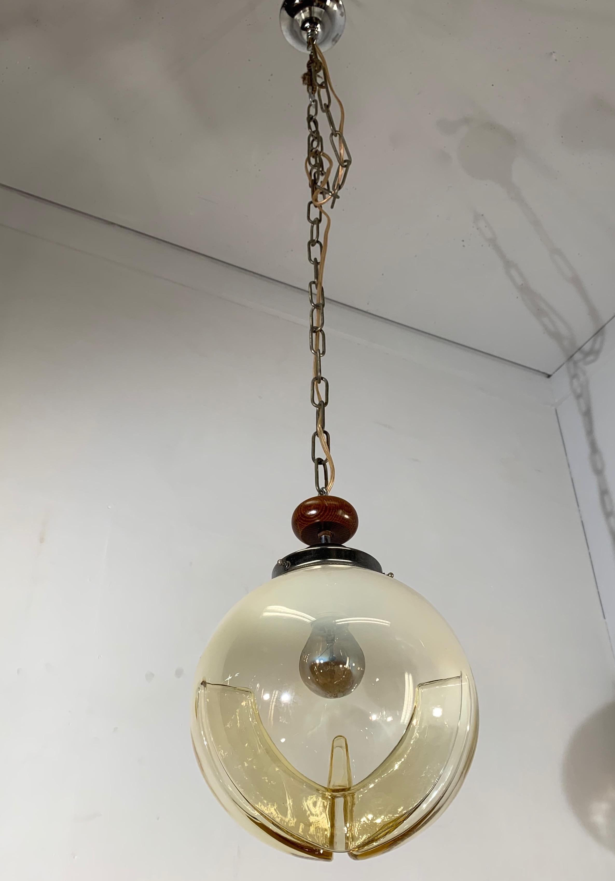 Good Size Midcentury Venetian Mazzega Murano Globe Glass Pendant / Light Fixture 11