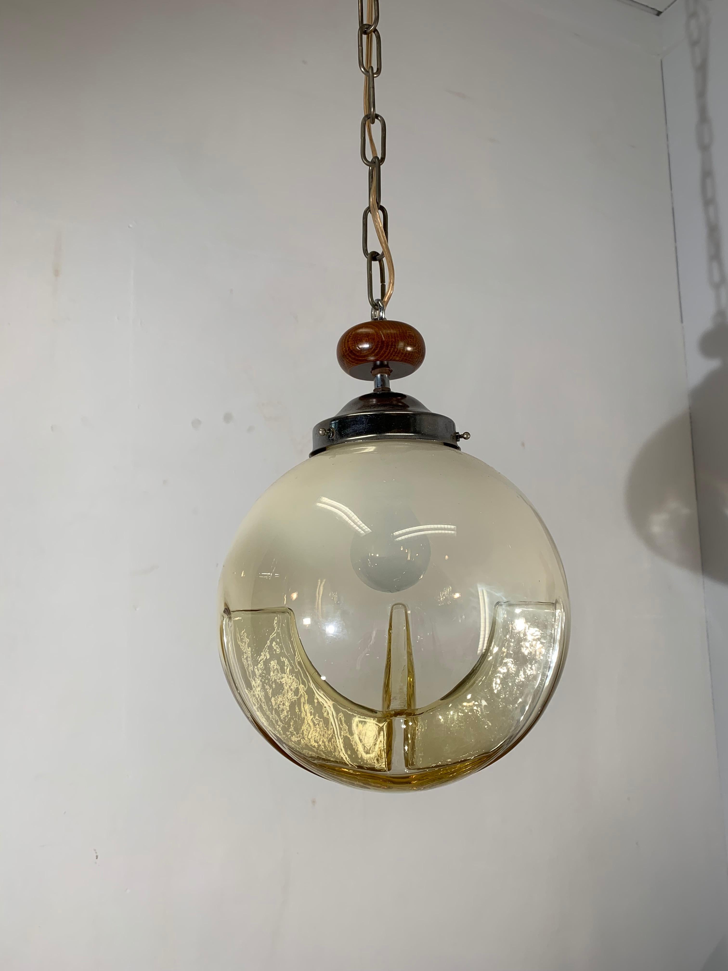 Good Size Midcentury Venetian Mazzega Murano Globe Glass Pendant / Light Fixture 12