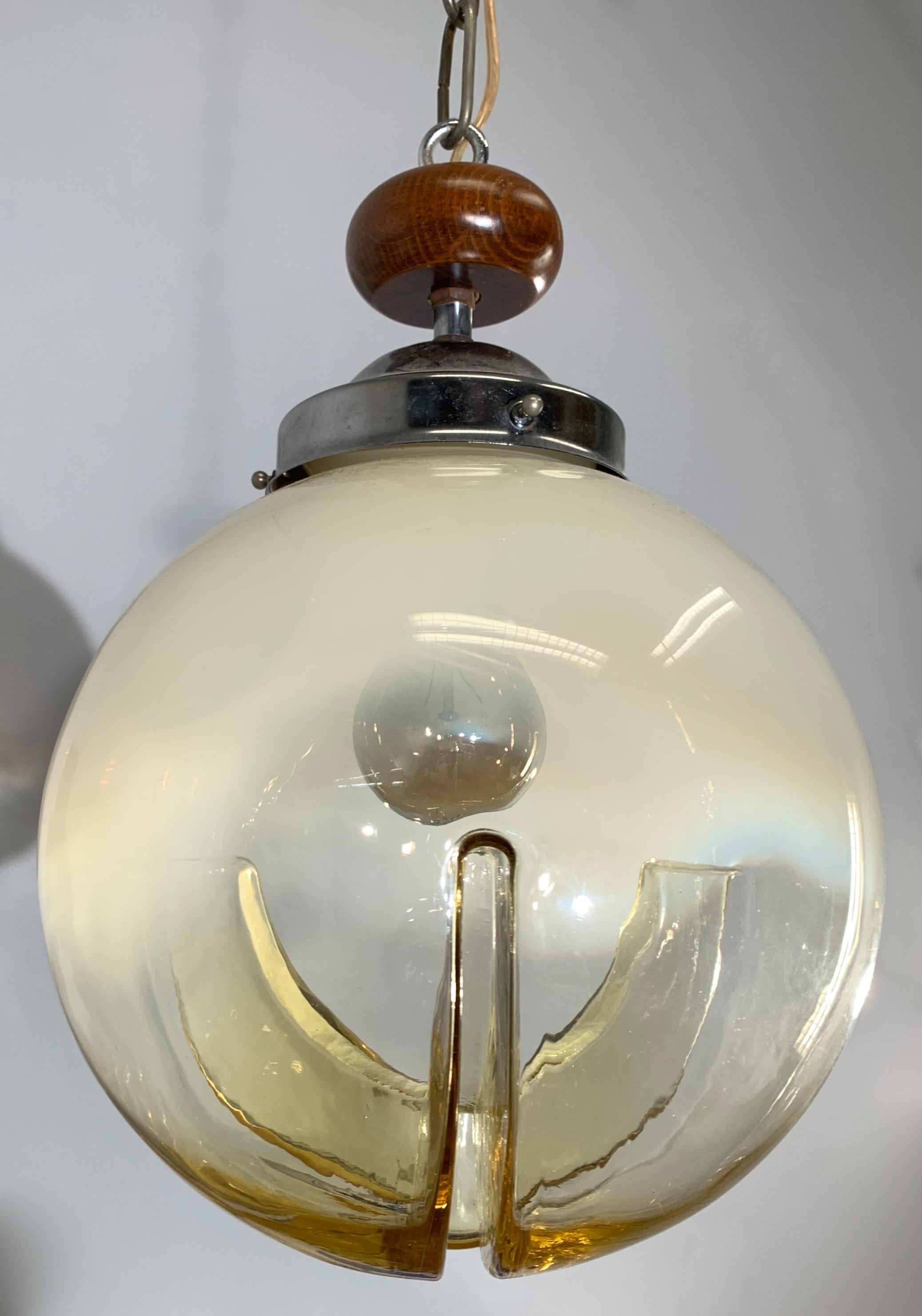 Italian Good Size Midcentury Venetian Mazzega Murano Globe Glass Pendant / Light Fixture