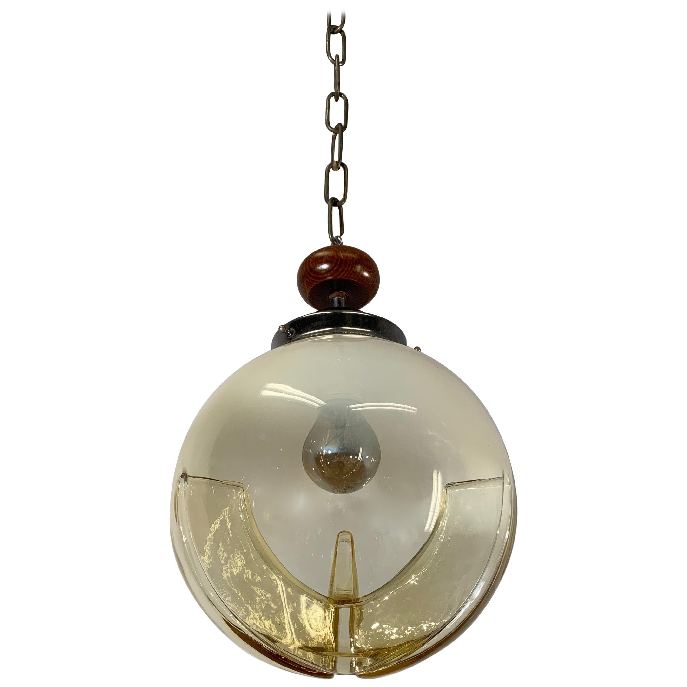 Good Size Midcentury Venetian Mazzega Murano Globe Glass Pendant / Light Fixture