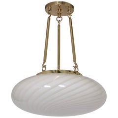 Large Midcentury Venini Glass Pendant with White Swirl