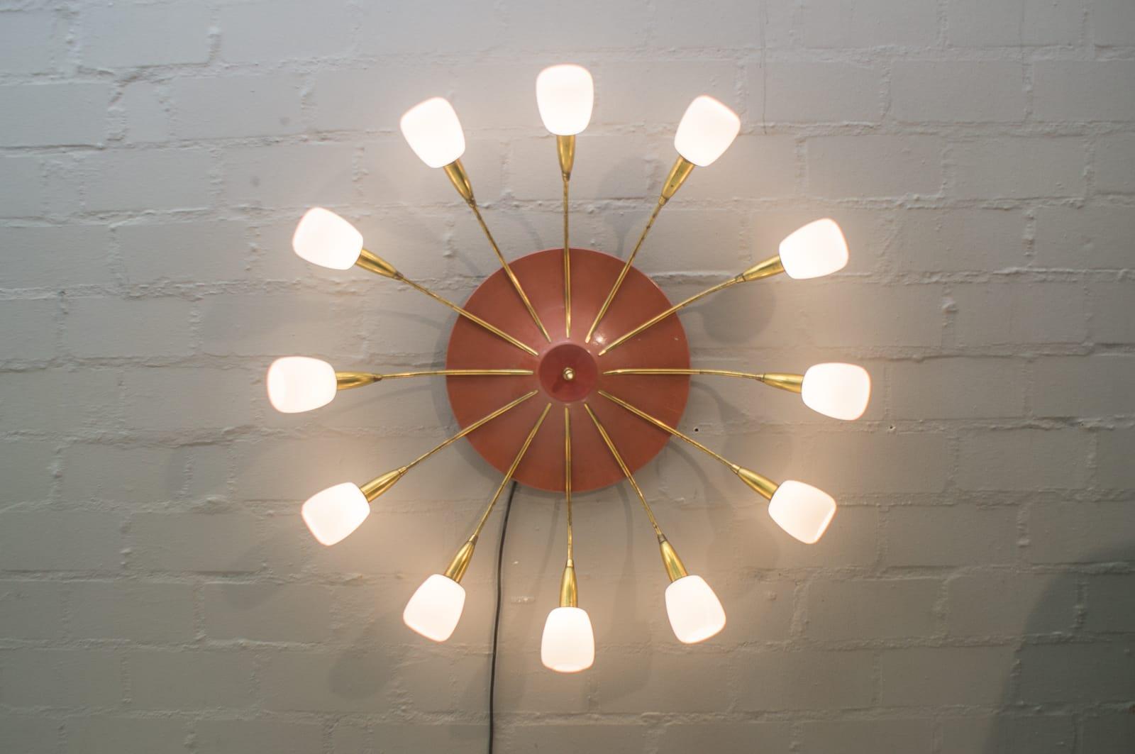 German Large Midcentury Wall or Ceiling Sputnik Lamp with 12 Arms, 1950s For Sale