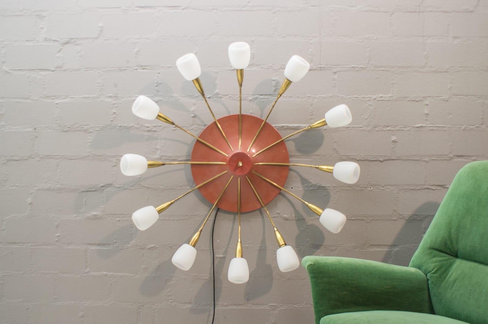 Large Midcentury Wall or Ceiling Sputnik Lamp with 12 Arms, 1950s In Good Condition For Sale In Nürnberg, Bayern