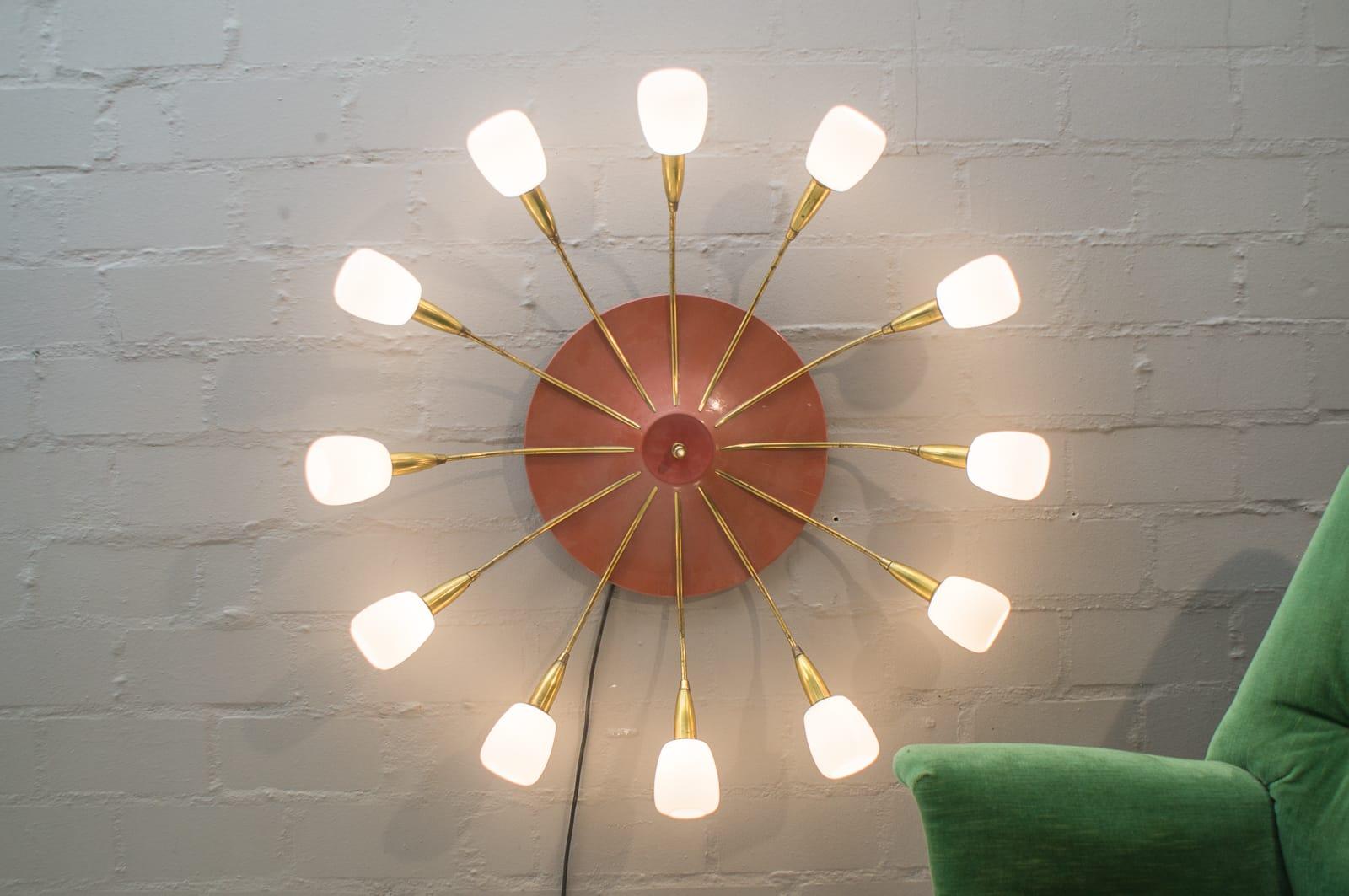 Mid-20th Century Large Midcentury Wall or Ceiling Sputnik Lamp with 12 Arms, 1950s For Sale