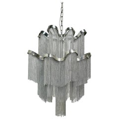 Large Midcentury Wavy Waterfall Chrome Chain Chandelier