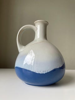 Large 1960s Studio Midcentury White Blue Bottle Vase