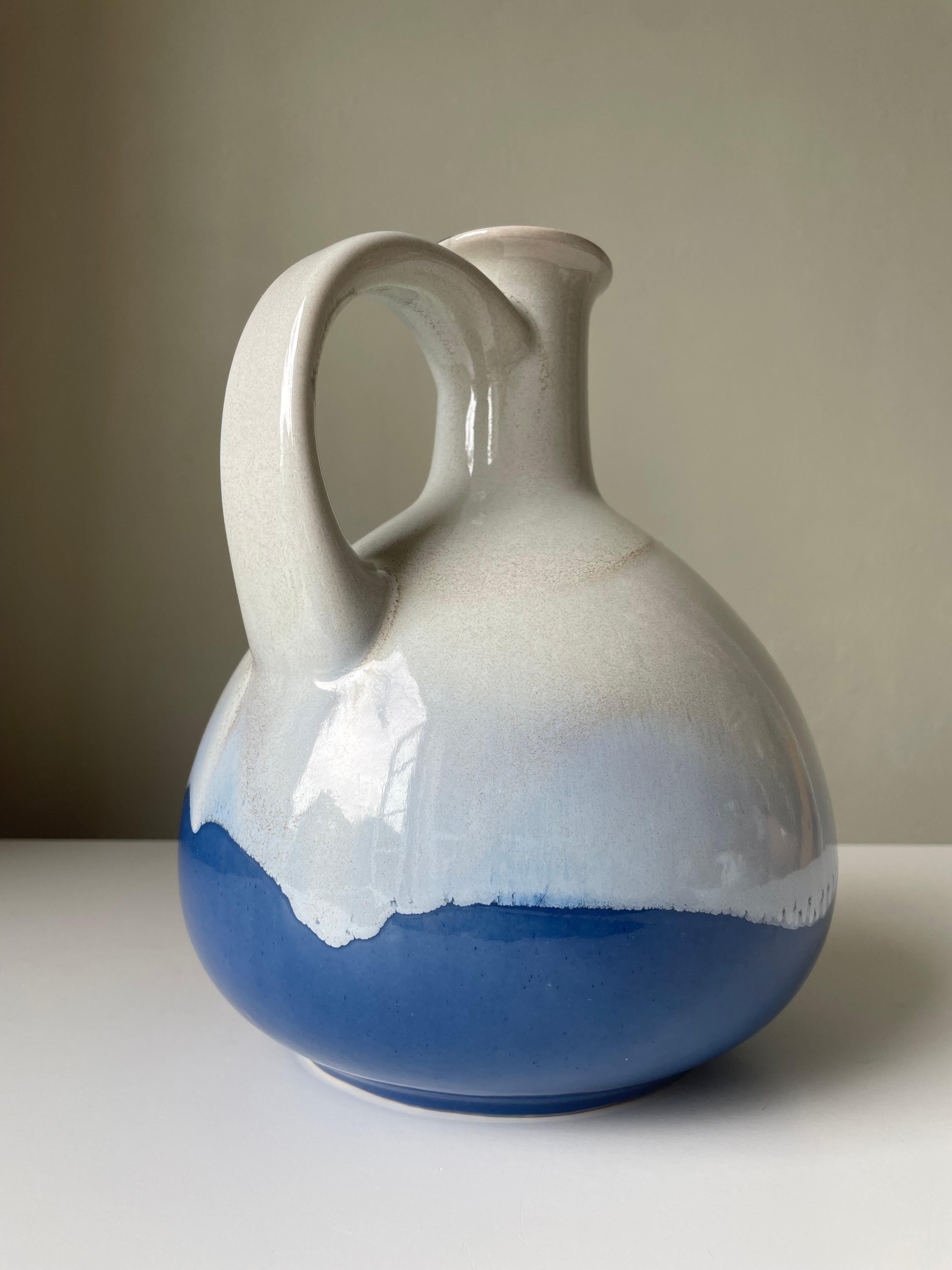 Mid-Century Modern Large 1960s Studio Midcentury White Blue Bottle Vase For Sale