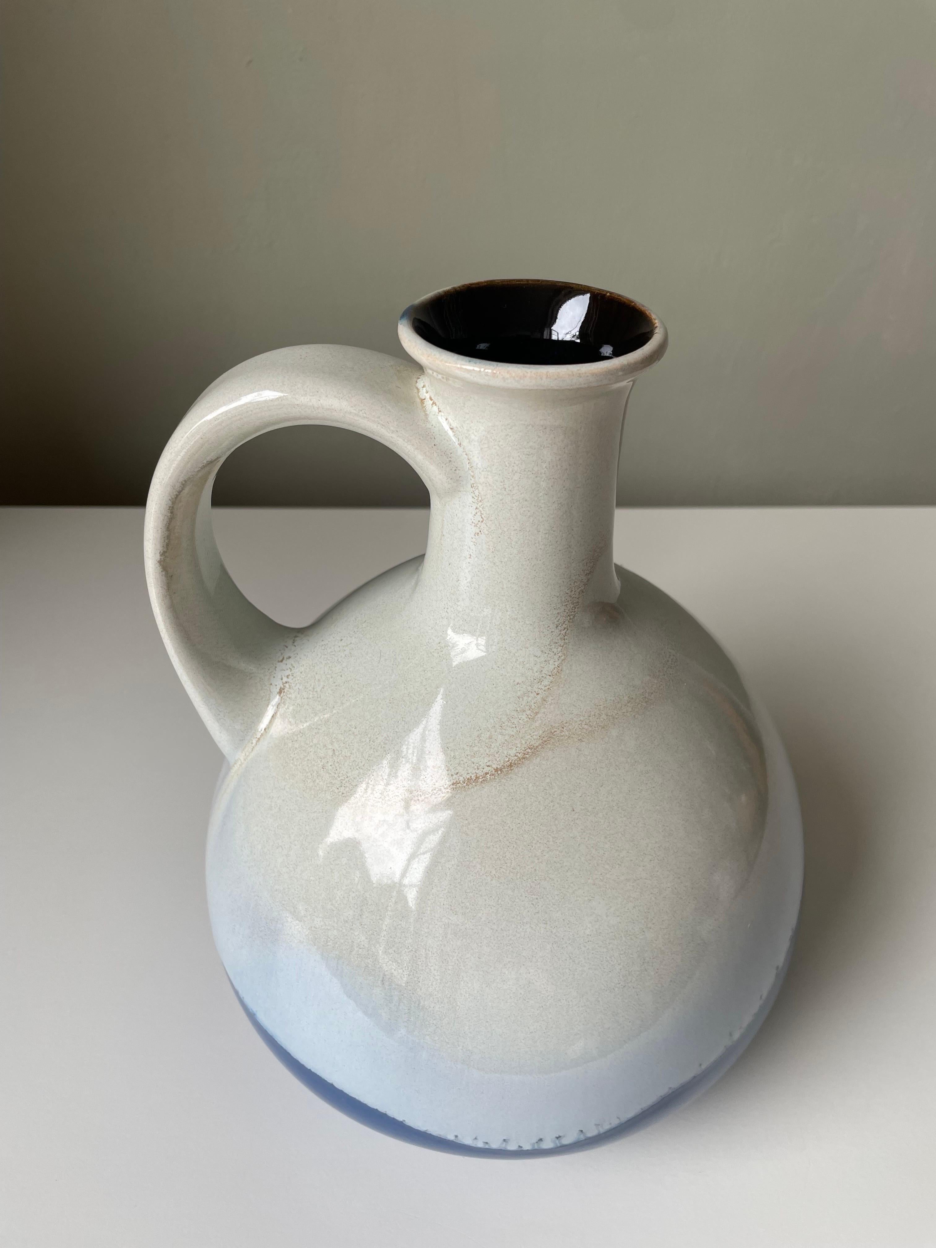 Glazed Large 1960s Studio Midcentury White Blue Bottle Vase For Sale