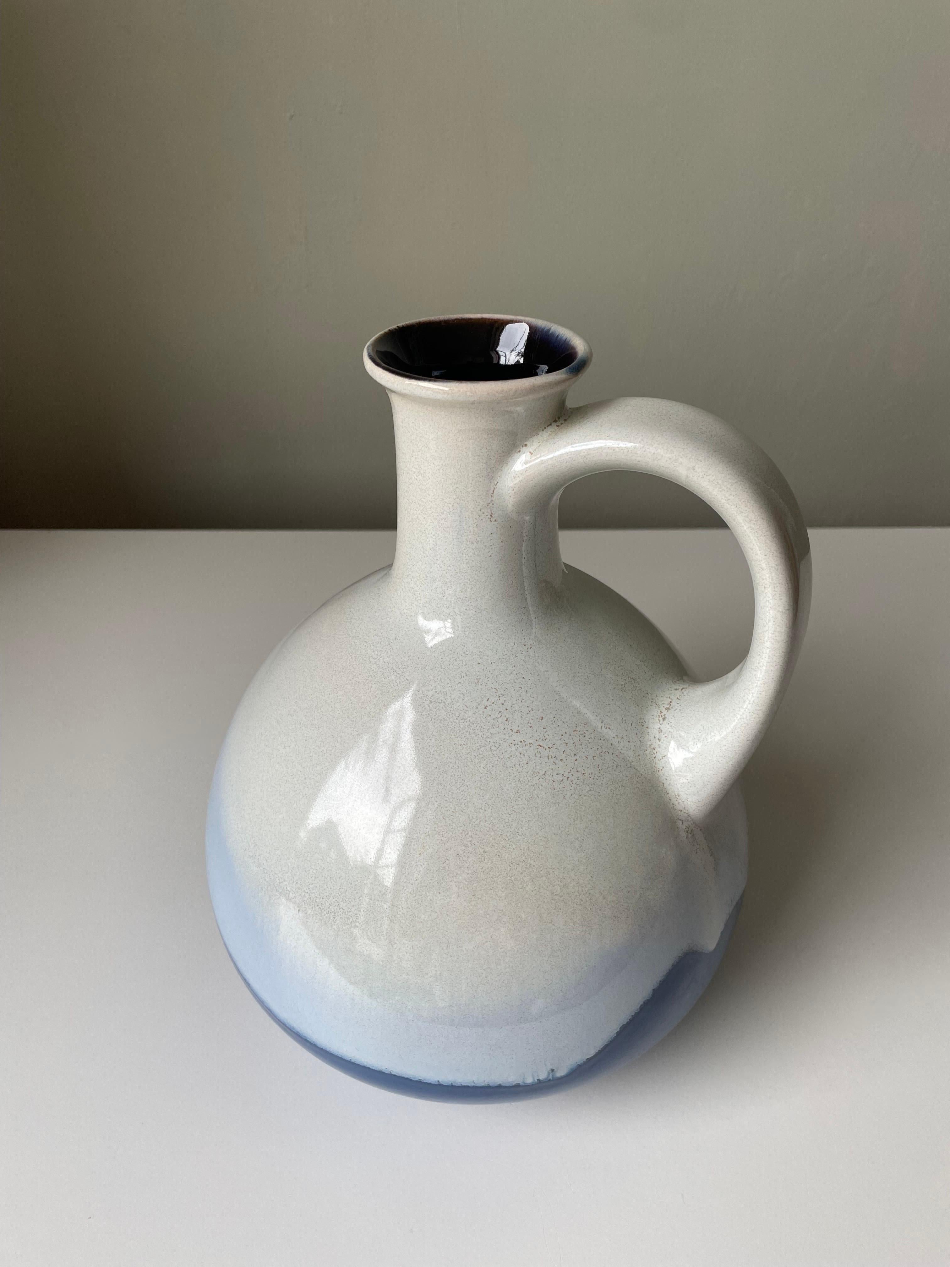 Ceramic Large 1960s Studio Midcentury White Blue Bottle Vase For Sale