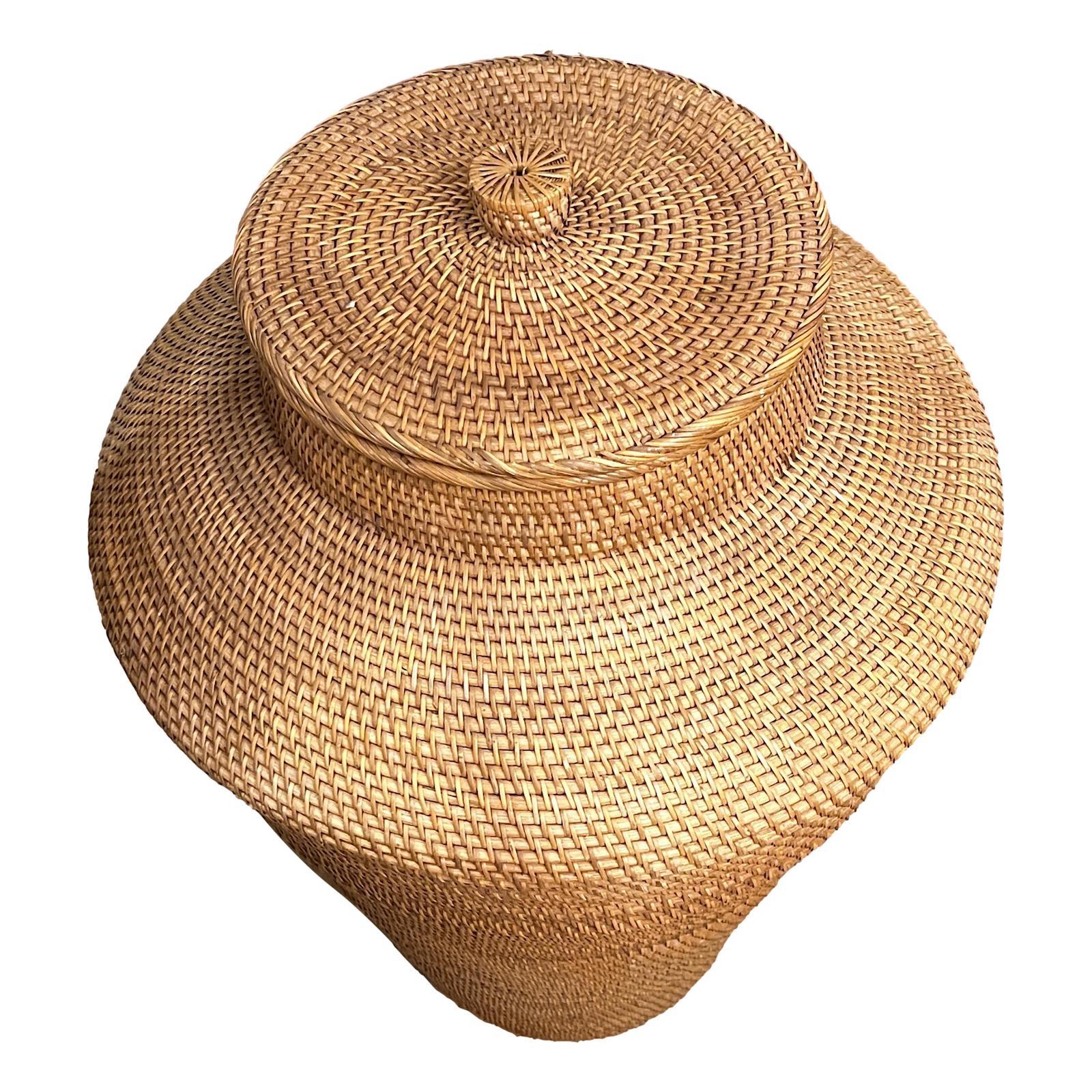 Wicker Large Midcentury Woven Basket For Sale