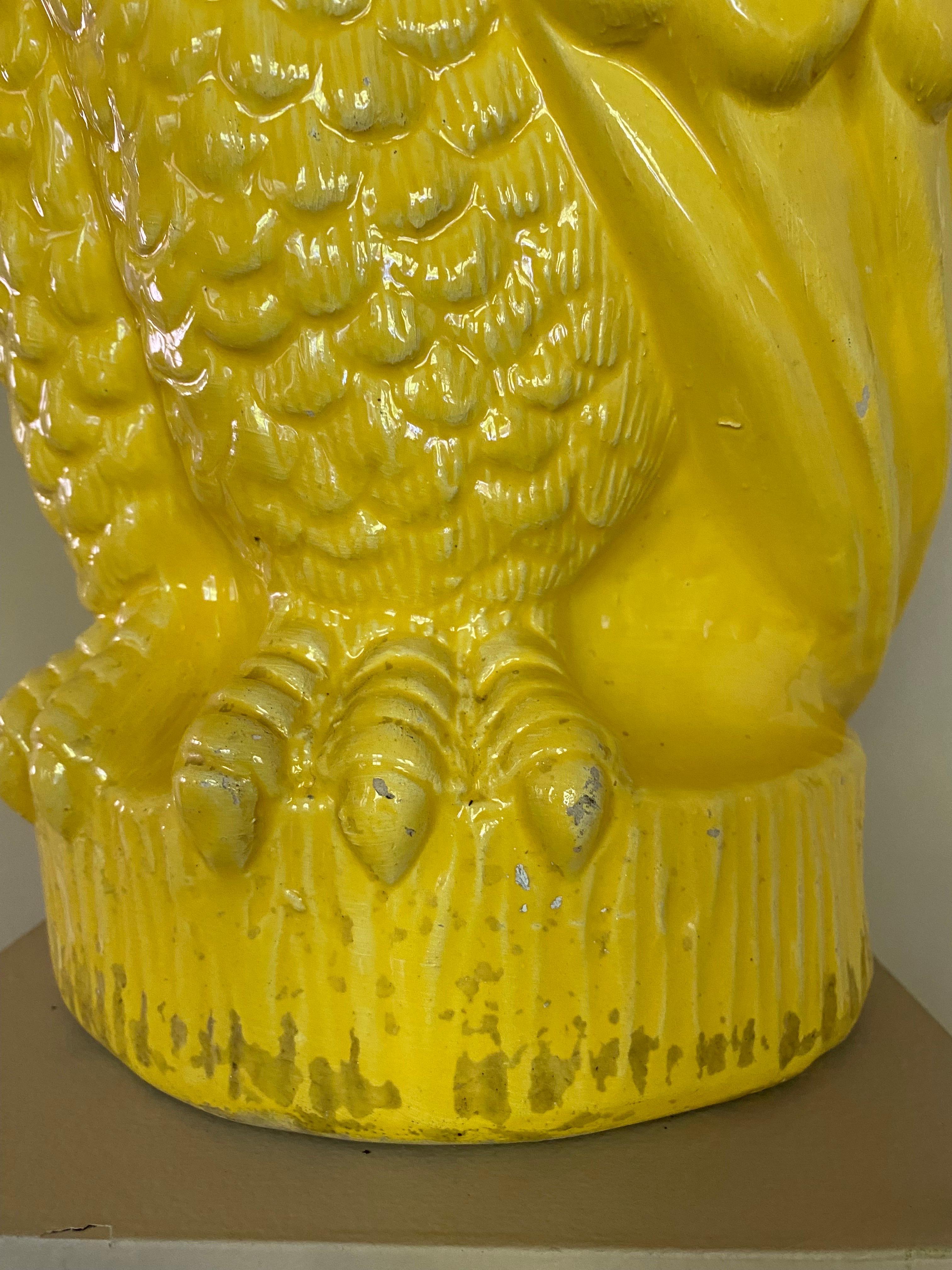 Large Midcentury Yellow Ceramic Pottery Owl Vase or Umbrella Holder For Sale 5