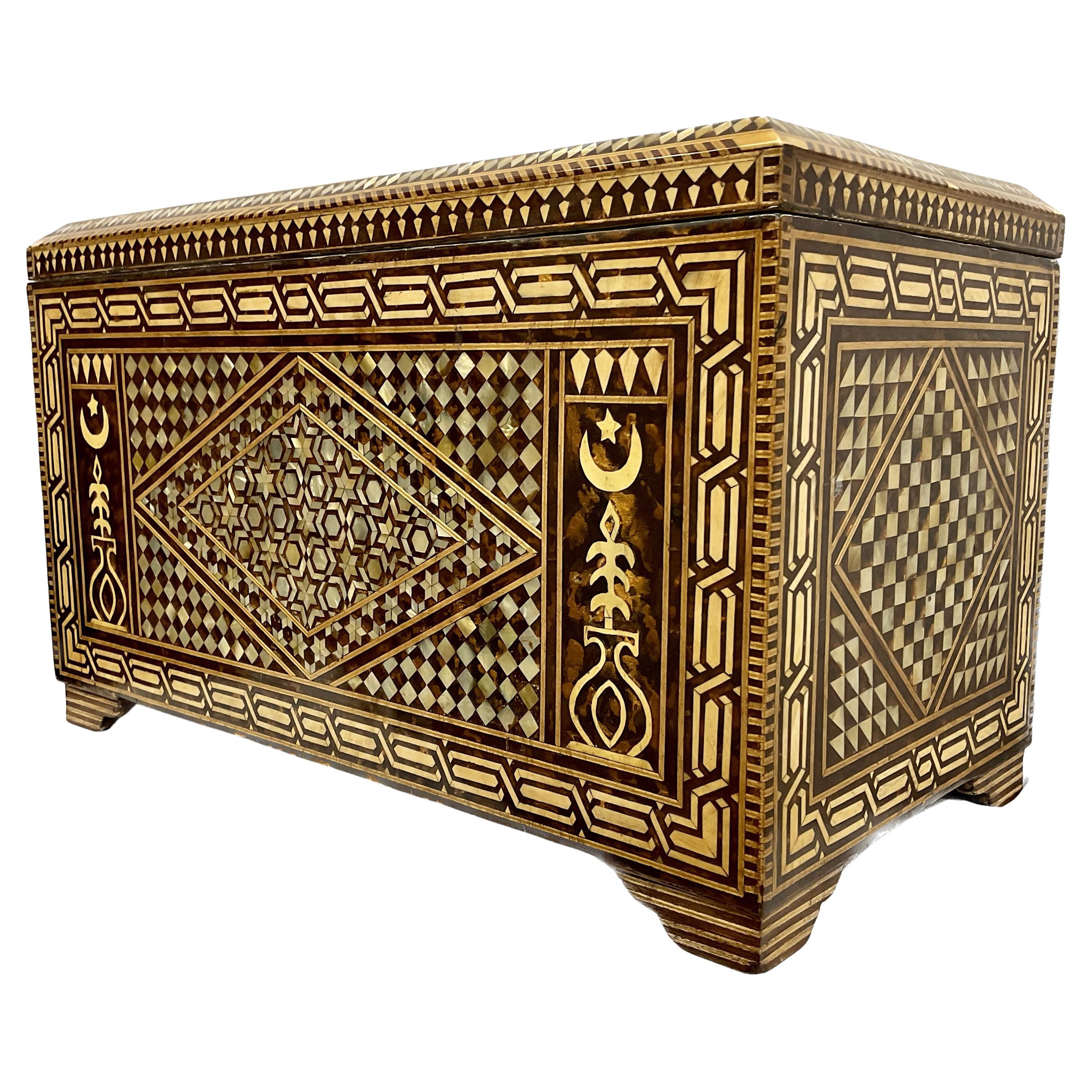 Large Middle Eastern Moorish Turkish Mother-of-pearl Inlaid Chest For Sale