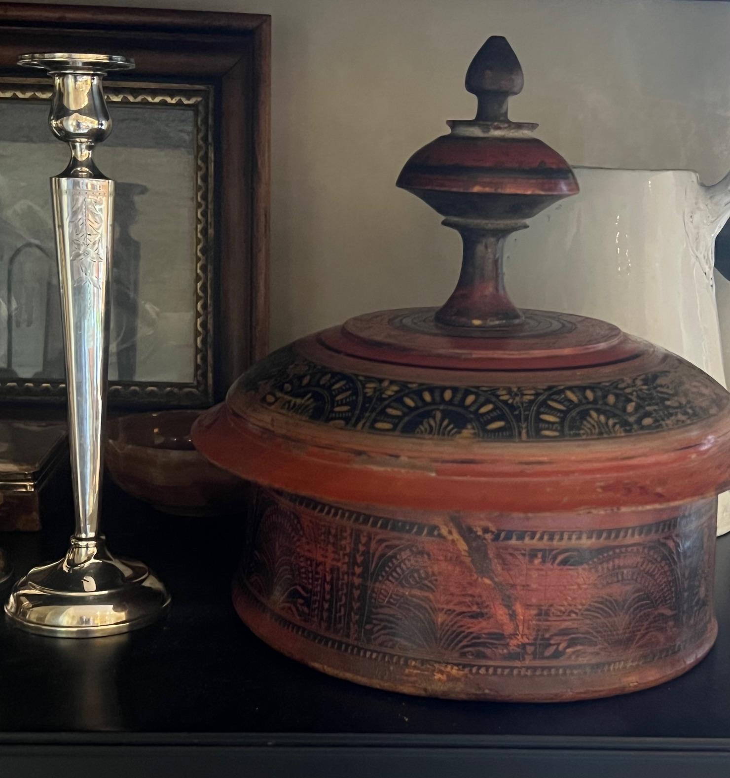 Tribal Large Middle Eastern Round Lidded Spice Box, c. 1900 For Sale