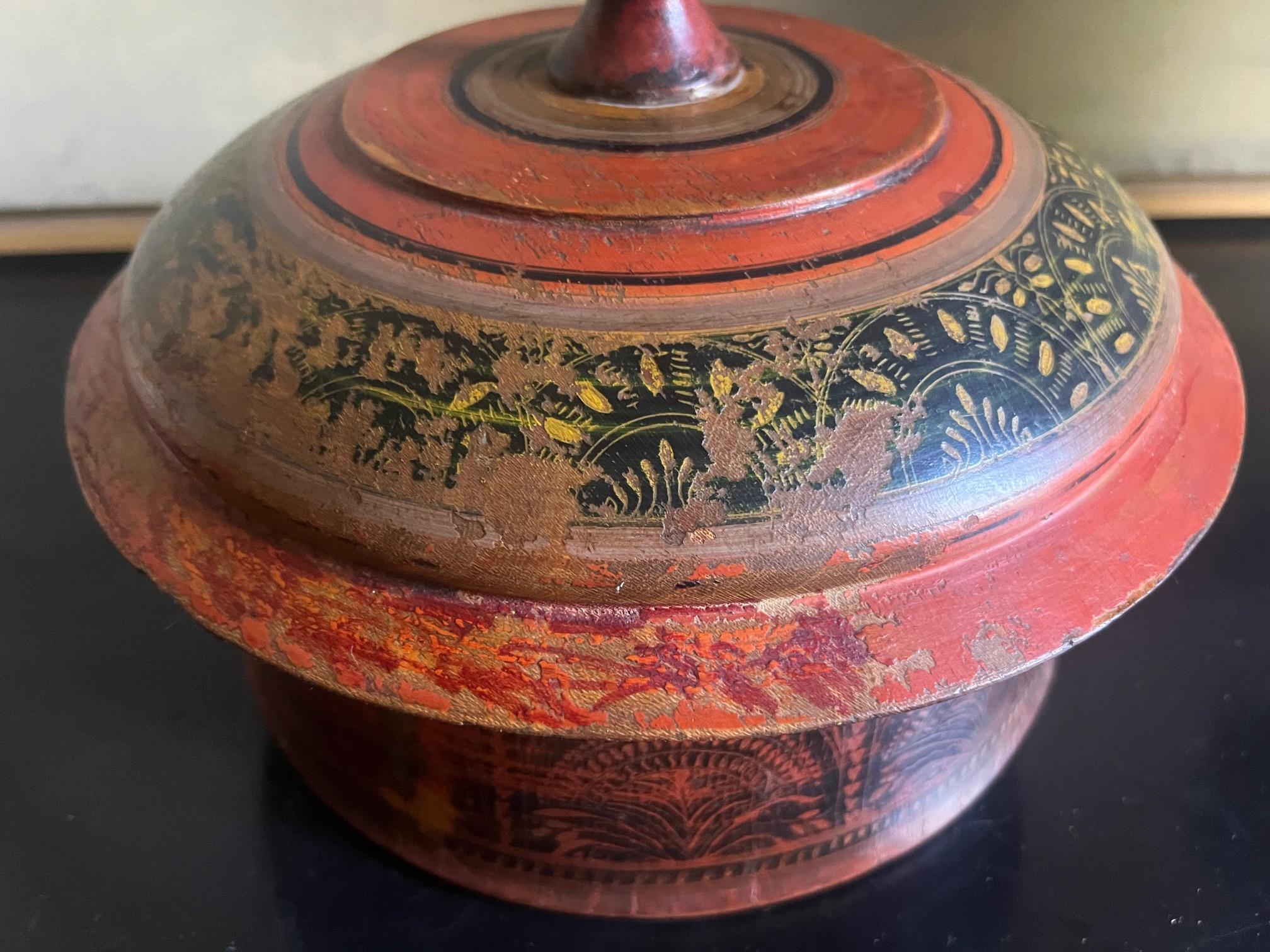 Hand-Carved Large Middle Eastern Round Lidded Spice Box, c. 1900 For Sale