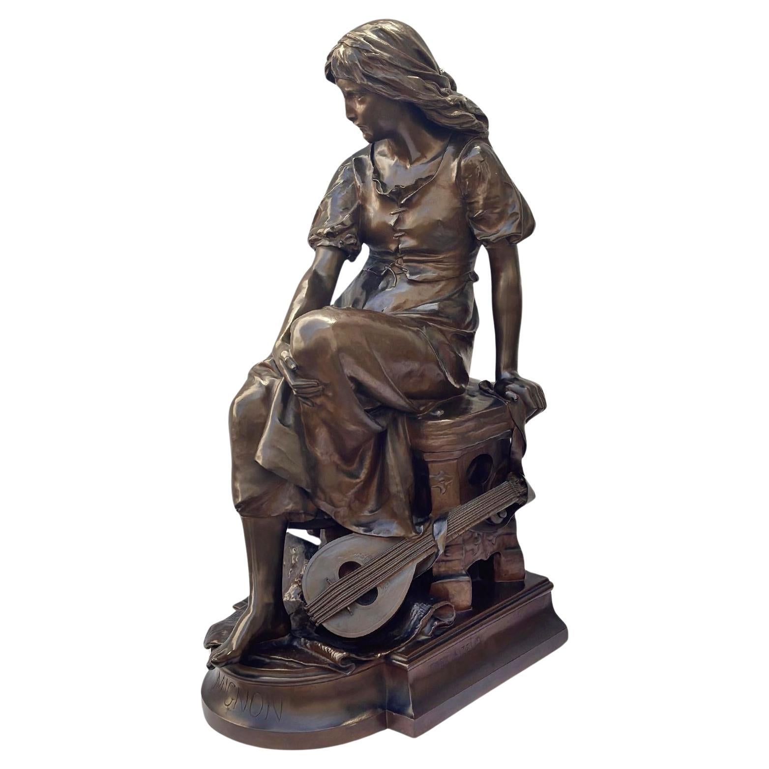 Grande sculpture en bronze "Mignon" d'Eugène Aizelin, 1880 en vente