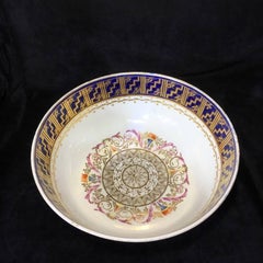Large Miles Mason Porcelain Punch Bowl, Gilt Borders on Blue, circa 1805