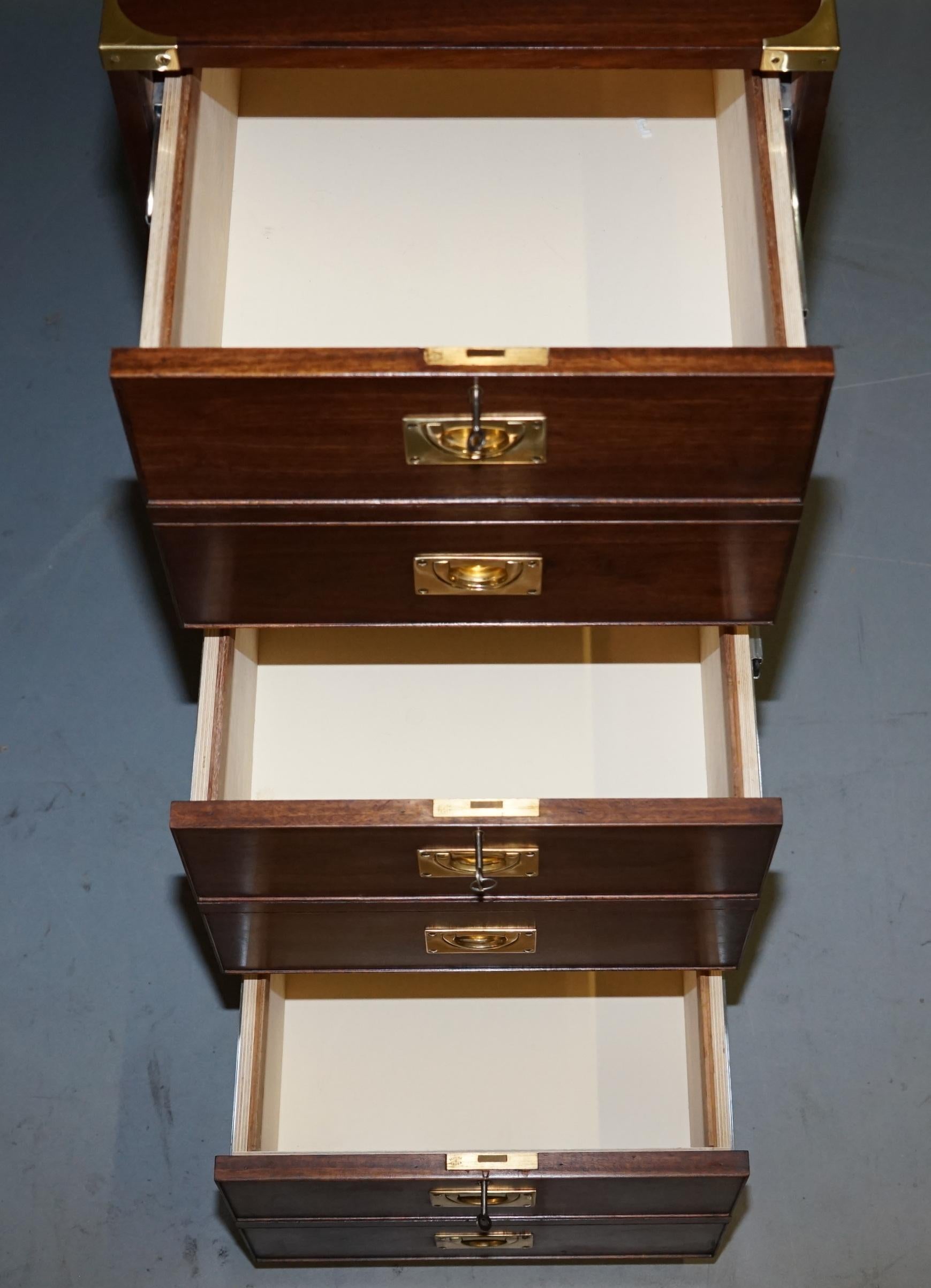 Large Military Campaign Three Drawer Filing Cabinet Mahogany Satinwood Lined 5