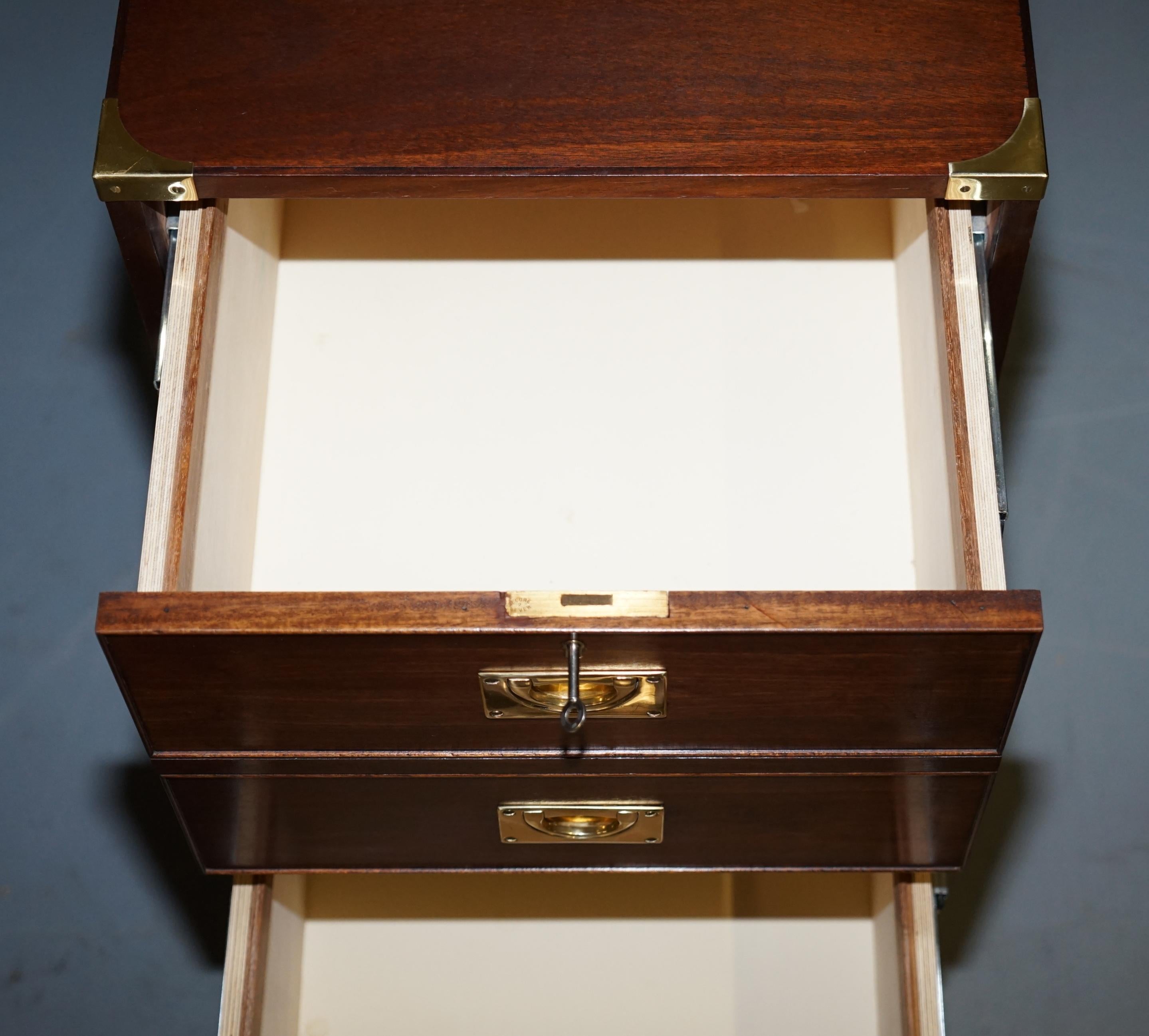 Large Military Campaign Three Drawer Filing Cabinet Mahogany Satinwood Lined 5