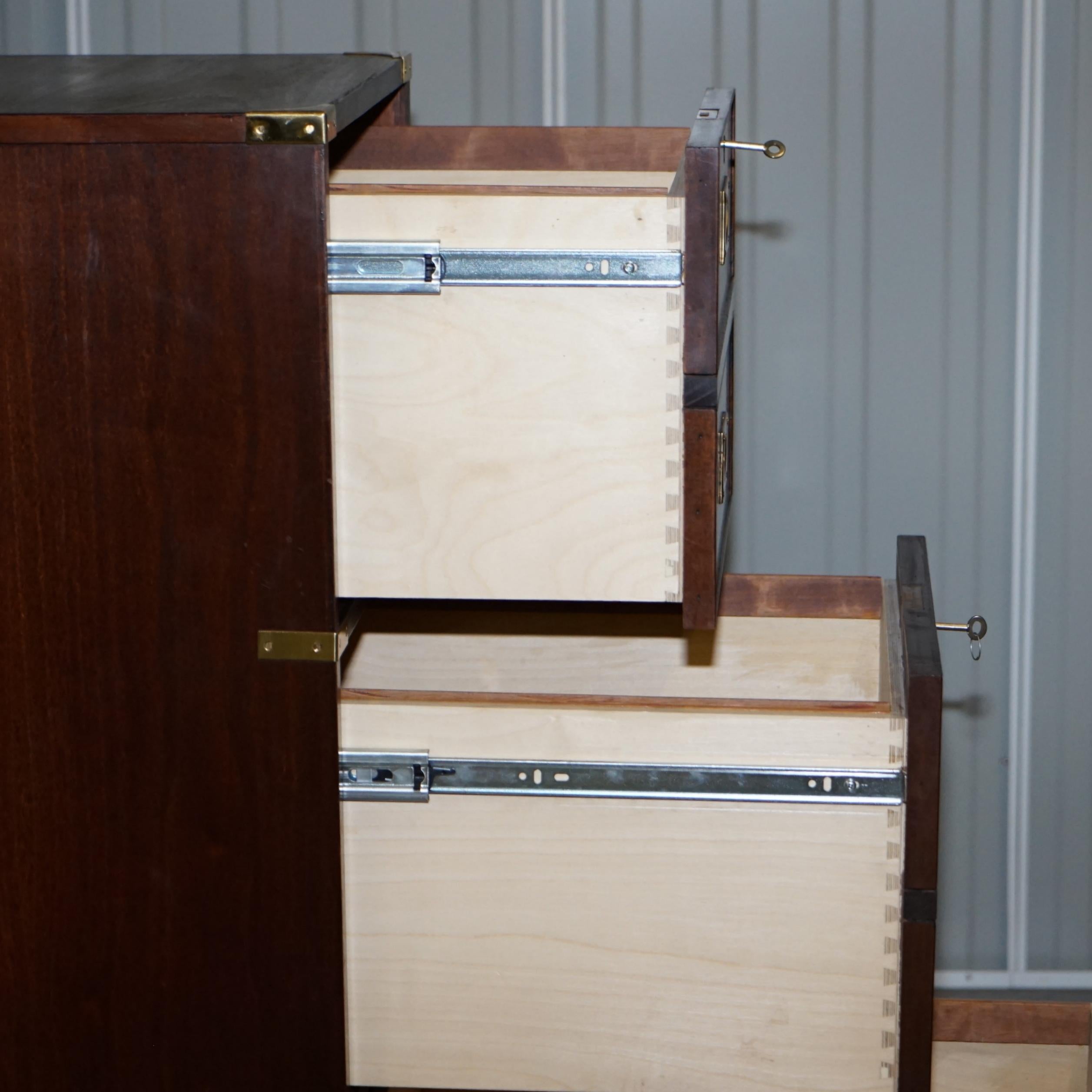 Large Military Campaign Three Drawer Filing Cabinet Mahogany Satinwood Lined 7