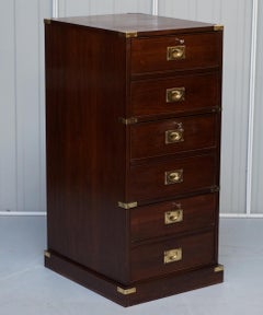 Large Military Campaign Three Drawer Filing Cabinet Mahogany Satinwood Lined