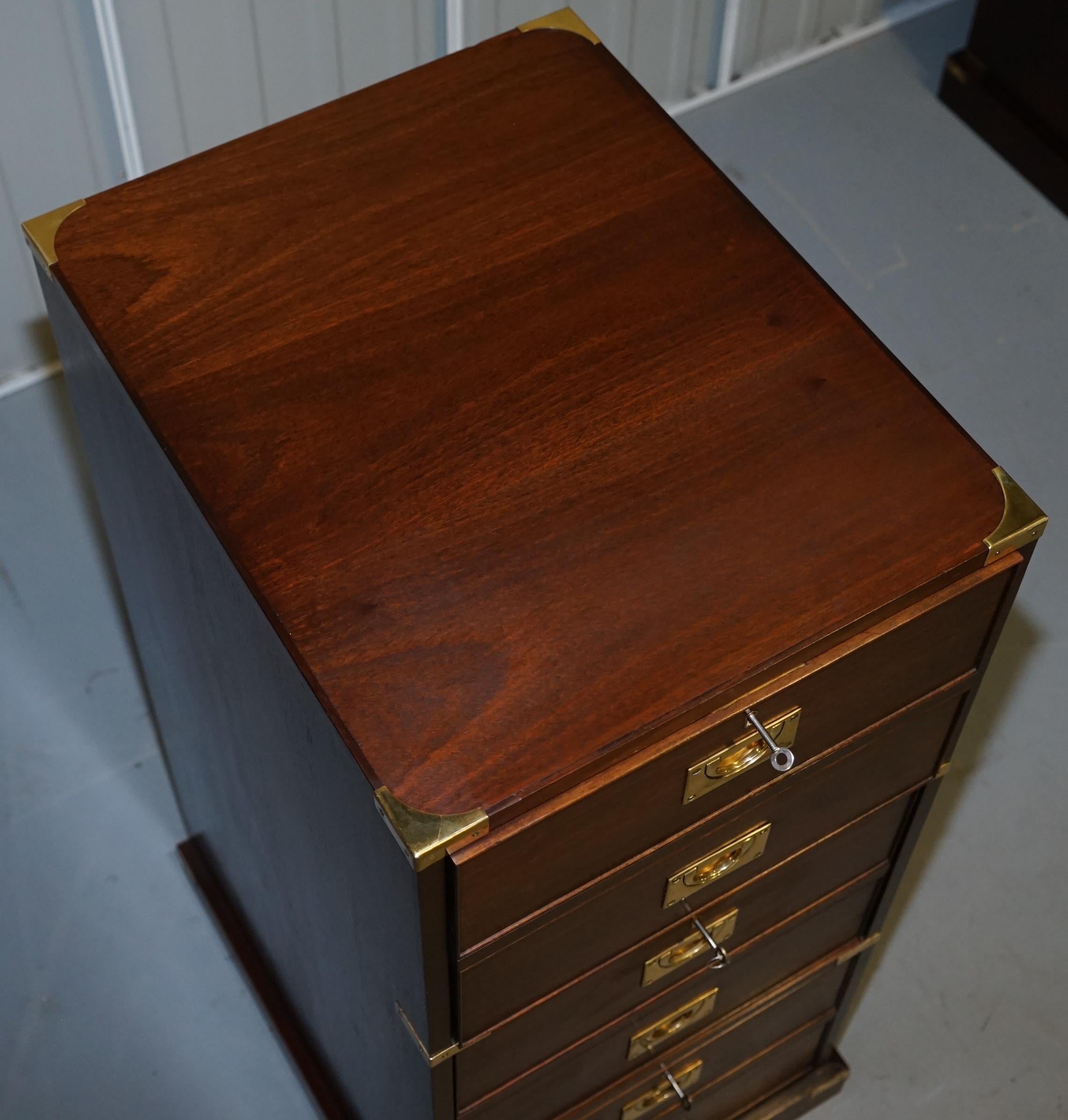 English Large Military Campaign Three Drawer Filing Cabinet Mahogany Satinwood Lined