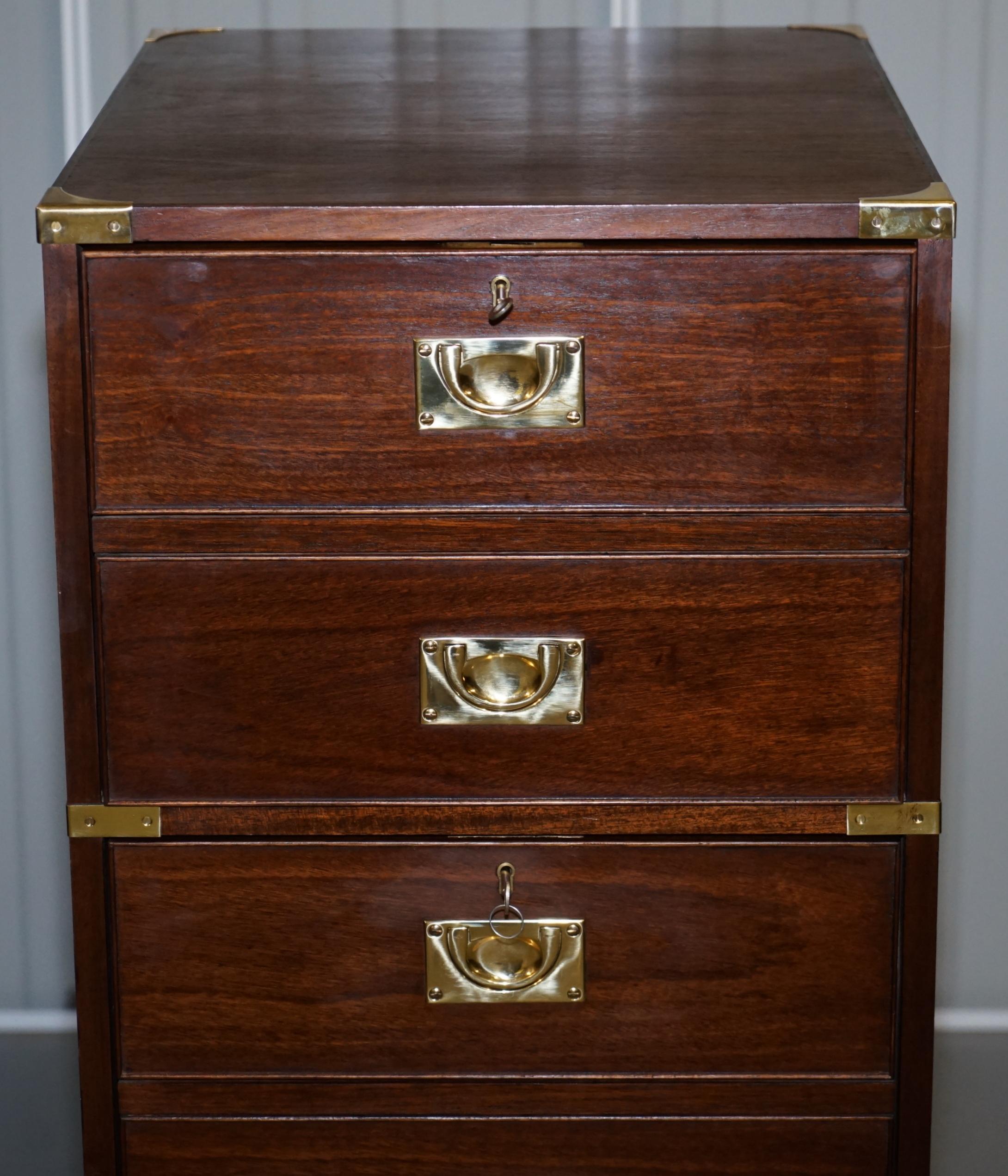 Hand-Crafted Large Military Campaign Three Drawer Filing Cabinet Mahogany Satinwood Lined