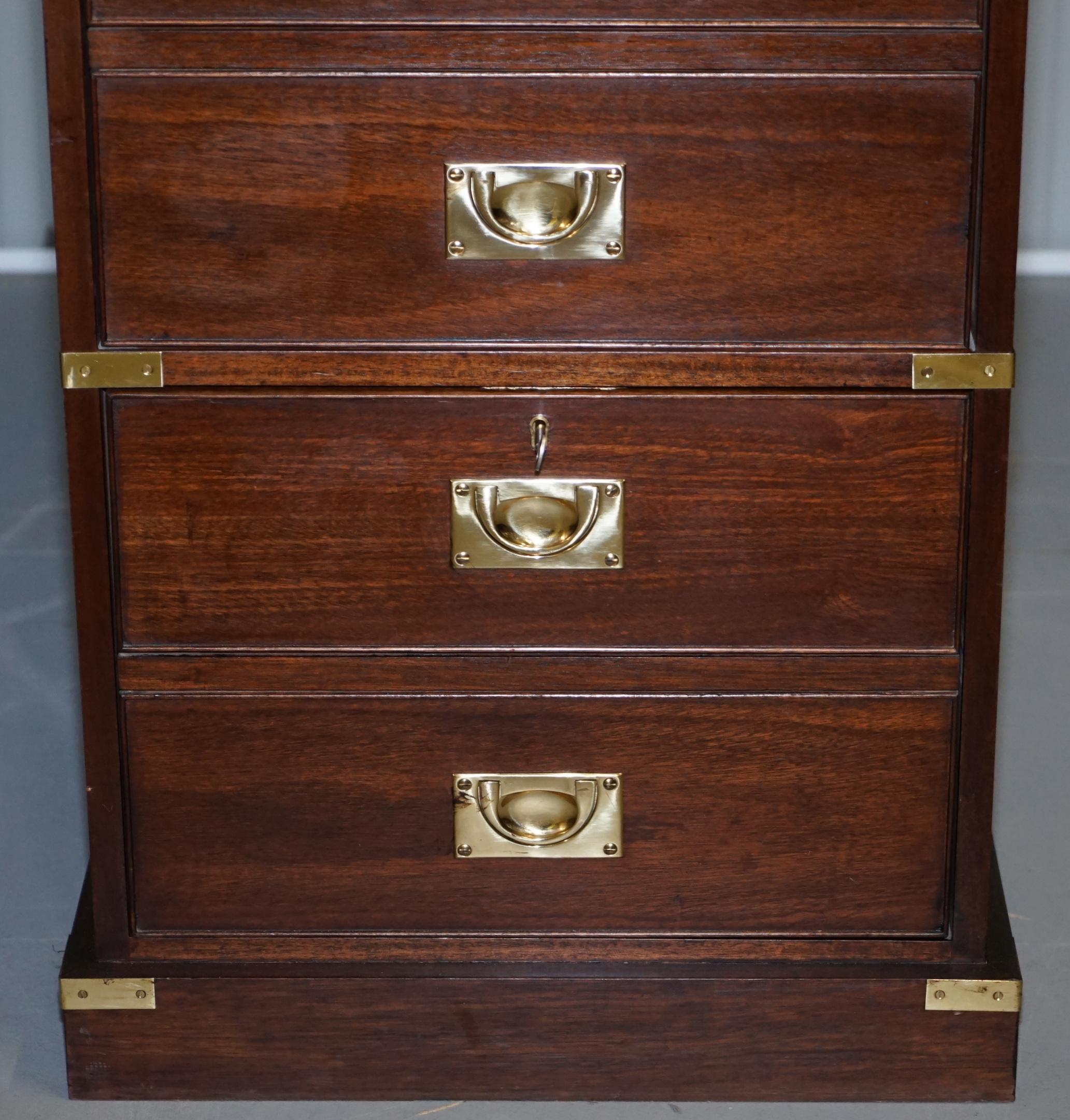 20th Century Large Military Campaign Three Drawer Filing Cabinet Mahogany Satinwood Lined